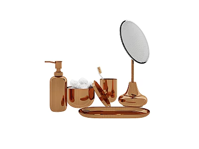 Copper Bathroom Accessories Set With Soap Dispenser Cotton Ball Bowl Toothbrush Holder Mirror And Tray 3d model