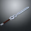 Silver Decorative Sword With Brown Wooden Handle And Double Metal Rings Design