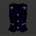 Dark Blue Vest With White Embroidered Shoulder Patterns Stitching Buttons And Pockets 3d model