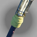 Outdoor Light Fixture With Yellow Base Blue Pole And Metal Top Structure