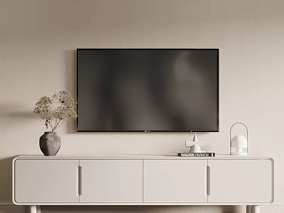 White TV Stand With Wall Mounted TV Decorative Vase Books And Lamp 3d model