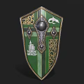 Medieval Green Shield With Golden Decorative Patterns Dragon Emblem Castle Design And Metallic Center