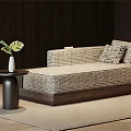 Elegant Plaid Chaise Lounge With Decorative Pillows Wooden Base And Side Table Plant