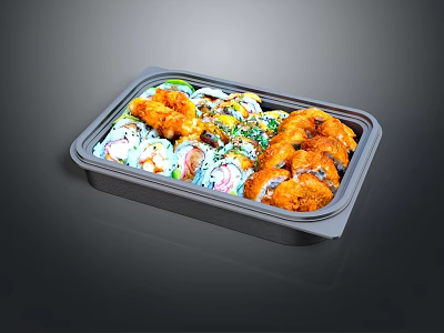 Assorted Sushi Platter With Various Rolls Crispy Tempura And Fresh Toppings 3d model