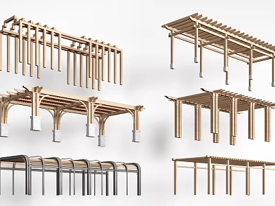 Various Modern Pergola Designs With Wooden Metal Columns And Beams 3d model