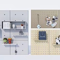 Functional Pegboard Wall Decor With Shelves Storage Organizers And Decorative Items 3d model