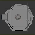 Hexagonal Equipment Structure With Transparent Glass Enclosure Circular Panels And Top Mounted Devices