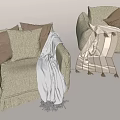 Beige Linen Sectional Sofa With Plush Pillows And Cozy Throw Blanket