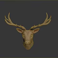 Wooden Deer Head Sculpture With Large Antlers And Modern Minimalist Design