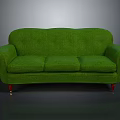 Green Three Seater Sofa With Curved Armrests And Red Wooden Legs