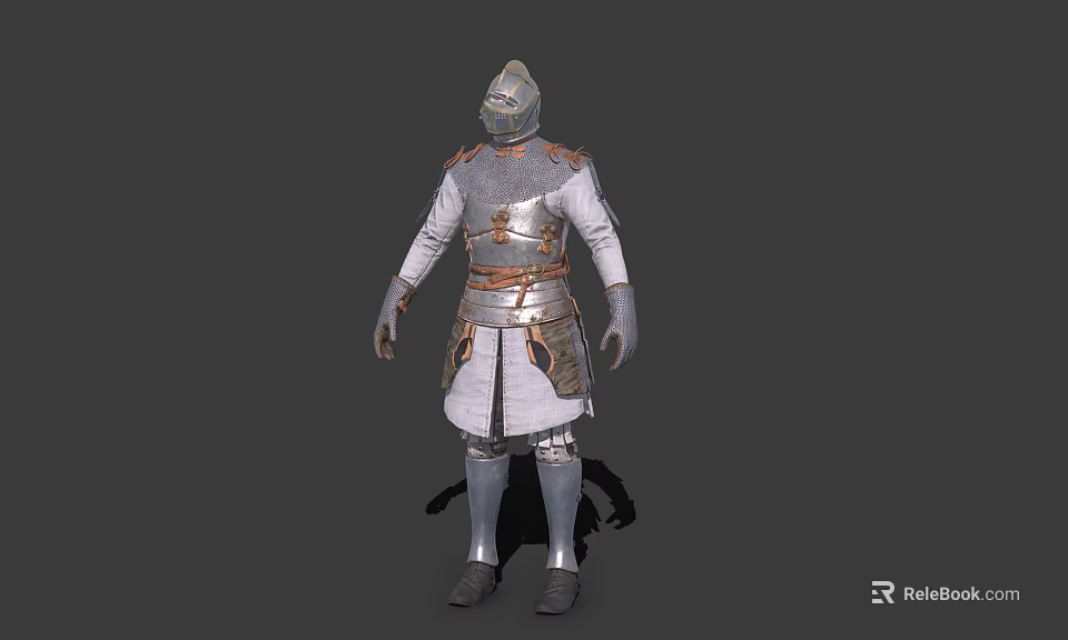 Medieval Character Wearing Silver Copper Metal Full Body Armor With White Underlayer Standing Pose 3d model 