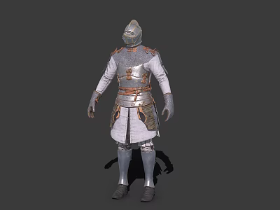 Medieval Character Wearing Silver Copper Metal Full Body Armor With White Underlayer Standing Pose 3d model