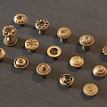 Golden Decorative Brass Knobs With Various Floral And Geometric Patterns 3d model