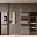 Open Concept Modern Kitchen Interior With Stylish Refrigerator Freezer And Cabinetry