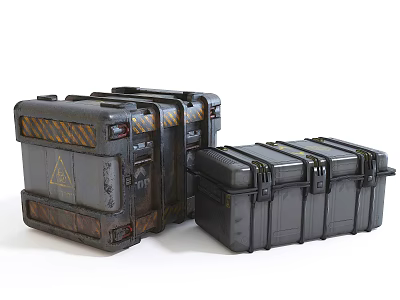 Military Style Hard Shell Storage Cases With Metal Latches Yellow Warning Stripes And Worn Appearance 3d model