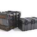 Military Style Hard Shell Storage Cases With Metal Latches Yellow Warning Stripes And Worn Appearance