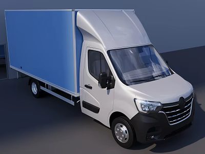 White Commercial Box Truck With Blue Cargo Box And Modern Front Cab Design 3d model