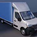 White Commercial Box Truck With Blue Cargo Box And Modern Front Cab Design