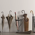 Various Umbrellas In Different Styles With Metal And Wooden Umbrella Stands
