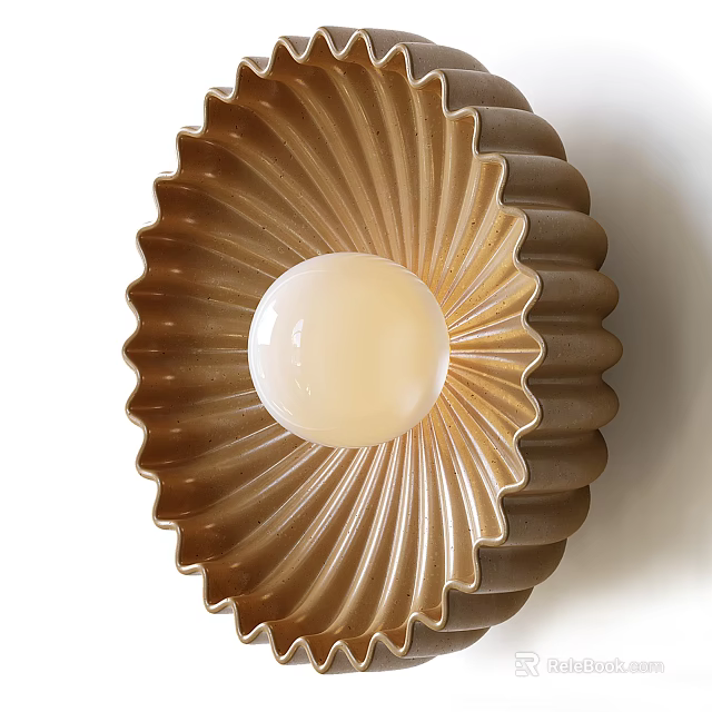 Modern Brass Wall Lamp With Scalloped Ribbed Design And Round White Lampshade 3d model 
