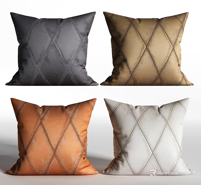 Stylish Black Brown Orange White Diamond Pattern Decorative Pillows for Home Decor 3d model 