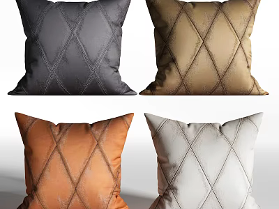 Stylish Black Brown Orange White Diamond Pattern Decorative Pillows for Home Decor 3d model
