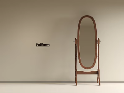 Oval Shaped Floor Standing Mirror with Wooden Frame and Poliform Design 3d model