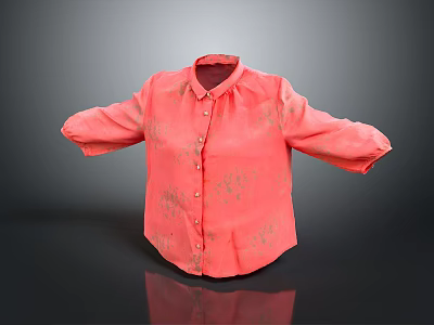 Red Collared Long Sleeve Shirt With Floral Print And Buttoned Front 3d model