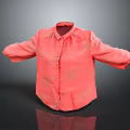 Red Collared Long Sleeve Shirt With Floral Print And Buttoned Front 3d model