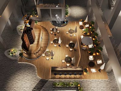 Lively Commercial Street With Outdoor Seating Green Plants Boutique Shops And Warm Ambient Lighting 3d model