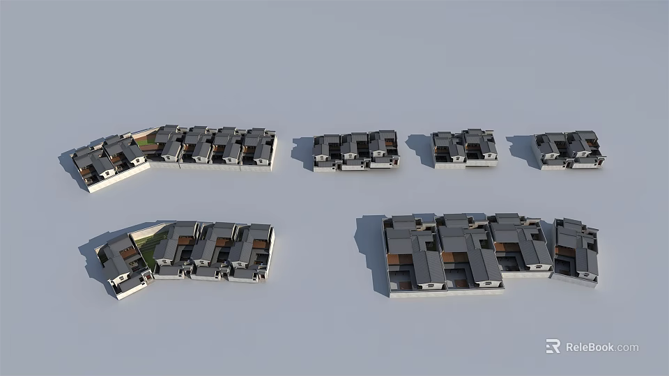 Traditional Ancient Architecture Group Featuring Classic Roofs And Courtyard Layout 3d model