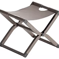 Foldable Stool With Wooden X Shaped Frame And Brown Leather Seat