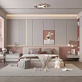 Kids Room Interior With Bed Pillows Blanket Rabbit Stuffed Toy Rug And Painting