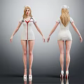 Nurse 3D Model Front Back View White Uniform Red Details High Heels Blonde Hair