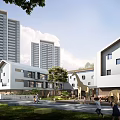 Modern Campus Buildings Featuring Green Space Trees And Outdoor Play Areas