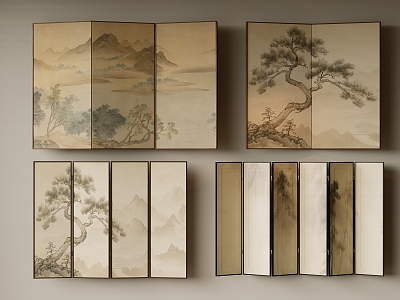 New Chinese Style Screen Partition Folding Screen Decorative Painting Wallpaper Silent Wind Screen Rattan Screen model