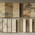 New Chinese Style Screen Partition Folding Screen Decorative Painting Wallpaper Silent Wind Screen Rattan Screen 3d model