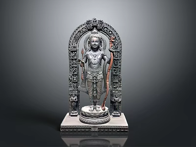 Intricate Figure Sculpture With Detailed Carvings Ornate Arch Design And Decorative Base 3d model