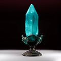 Artistic Blue Crystal Sculpture on Silver Metal Stand with Curved Decorations