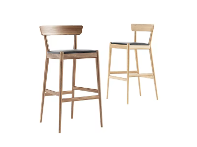 Pair of Modern Wooden Bar Stools With Backrest And Comfortable Black Seats 3d model