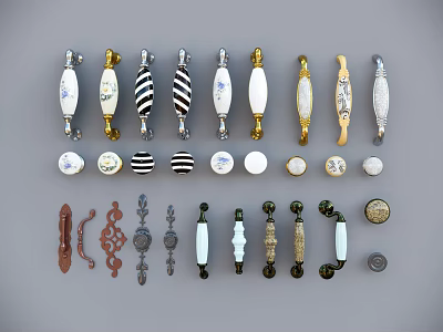 Various Decorative Cabinet Handles With Different Designs Colors And Materials For Furniture 3d model