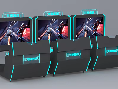 Shared Gaming Entertainment Electronics with Multiple Units Black Body Blue Glowing Lines and Game Screens 3d model