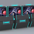 Shared Gaming Entertainment Electronics with Multiple Units Black Body Blue Glowing Lines and Game Screens