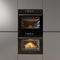 Modern Kitchen Appliances Featuring Double Wall Ovens with Roasted Chicken Inside 3d model
