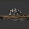 Armored Characters Standing On Rock Platform With Bones And Small Objects 3d model