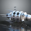Futuristic Sci Fi Spaceship With Streamlined Silver Metallic Body Circular Windows Control Panels And Antenna