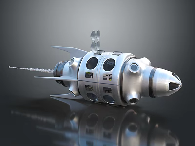 Futuristic Sci Fi Spaceship With Streamlined Silver Metallic Body Circular Windows Control Panels And Antenna 3d model