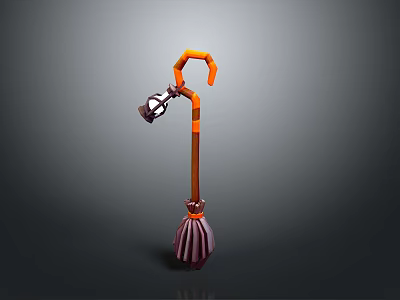 Ornate Orange And Purple Walking Stick With Curved Hook And Tassel Base 3d model