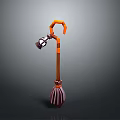 Ornate Orange And Purple Walking Stick With Curved Hook And Tassel Base