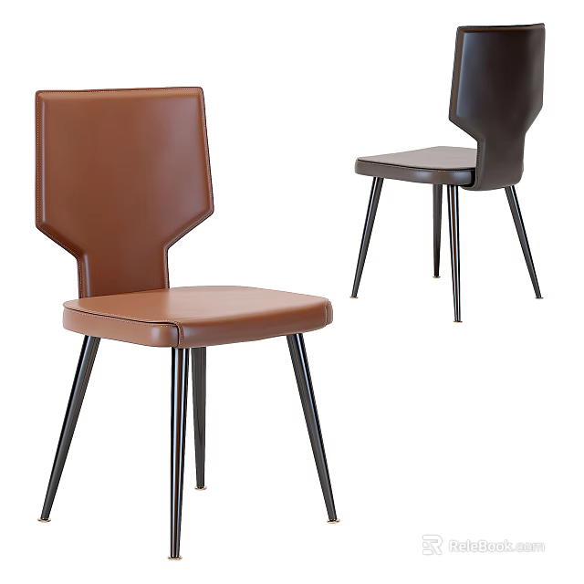 Modern Leather Dining Chairs Brown And Black With Sleek Black Metal Legs Contemporary Design 3d model 